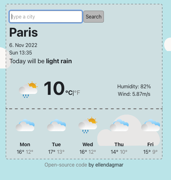Picture of react weather app